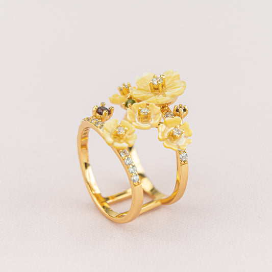 Mother of Pearl Flowers Double band ring, Minimalist ring, Stacking ring, , Two Band Ring / Stackable Ring / 925 Silver/ Gold Plated