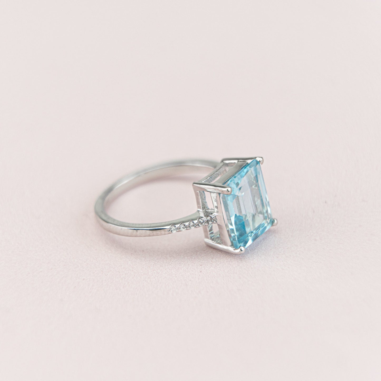 Natural Blue Topaz/ Green Amethyst Solitaire Ring for Women in 925 Sterling Silver, Stacking Blue Topaz Ring, Minimalist Ring, Gift For Her