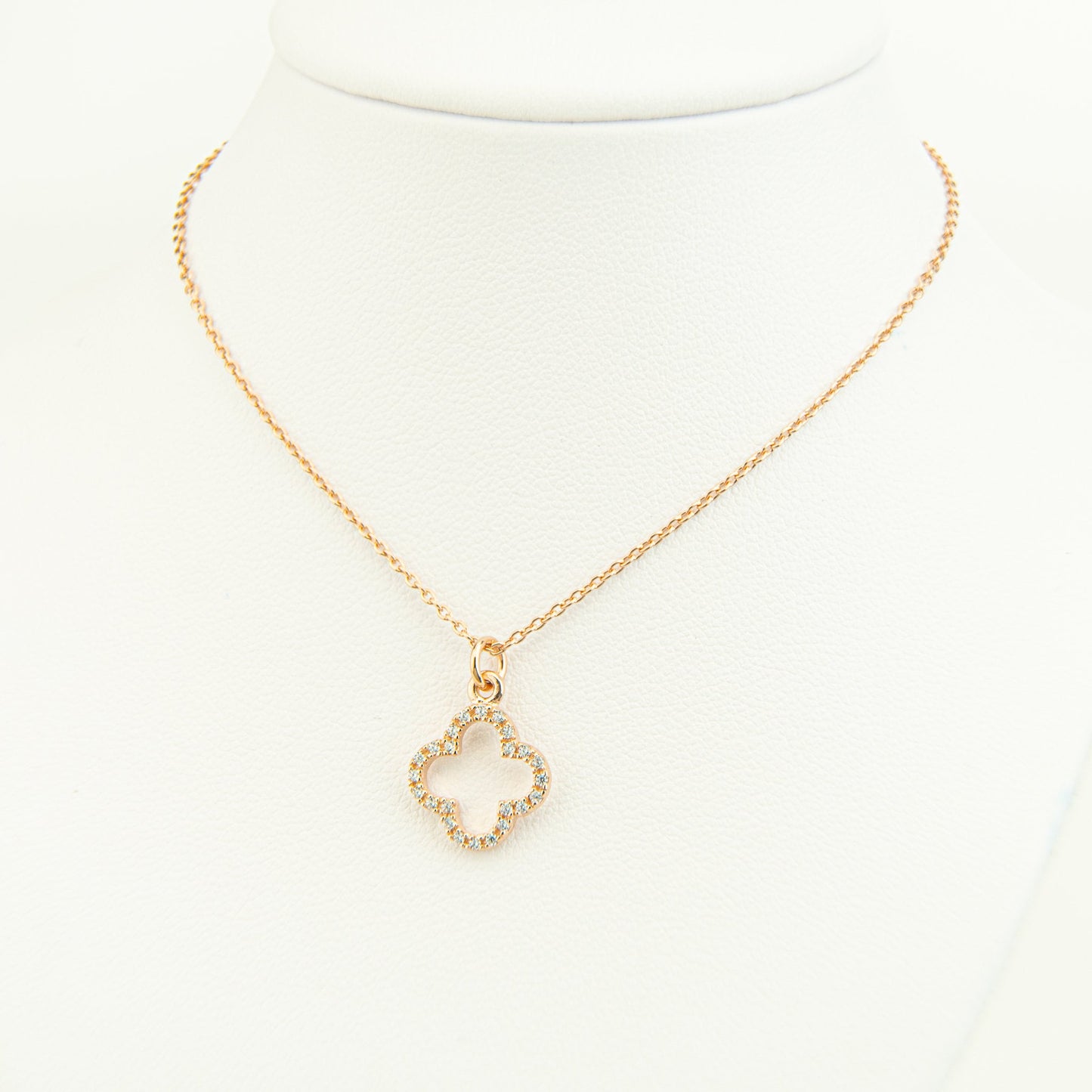 Rose Gold Plated Clover Necklace / 925 Silver Clover Necklace With CZ / Good Luck Charm / Simulated Diamond Clover Necklace
