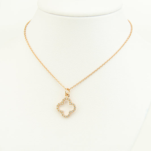 Rose Gold Plated Clover Necklace / 925 Silver Clover Necklace With CZ / Good Luck Charm / Simulated Diamond Clover Necklace