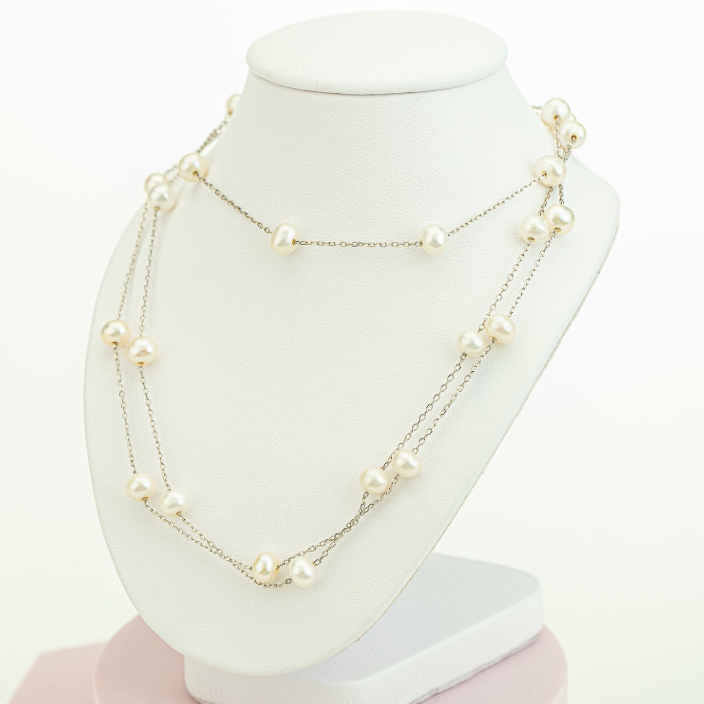 White Pearl Necklace - 2 or 3 Strand Illusion Necklaces with 925 Silver - Dainty Pearl Necklace, Tiny Pearl Necklace, Bridesmaid Gifts