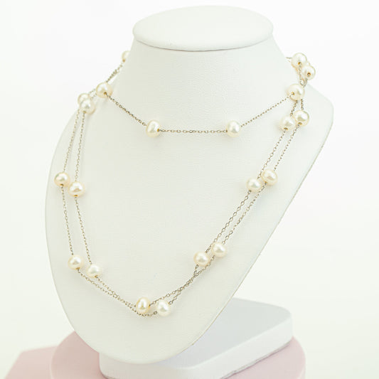 White Pearl Necklace - 2 or 3 Strand Illusion Necklaces with 925 Silver - Dainty Pearl Necklace, Tiny Pearl Necklace, Bridesmaid Gifts