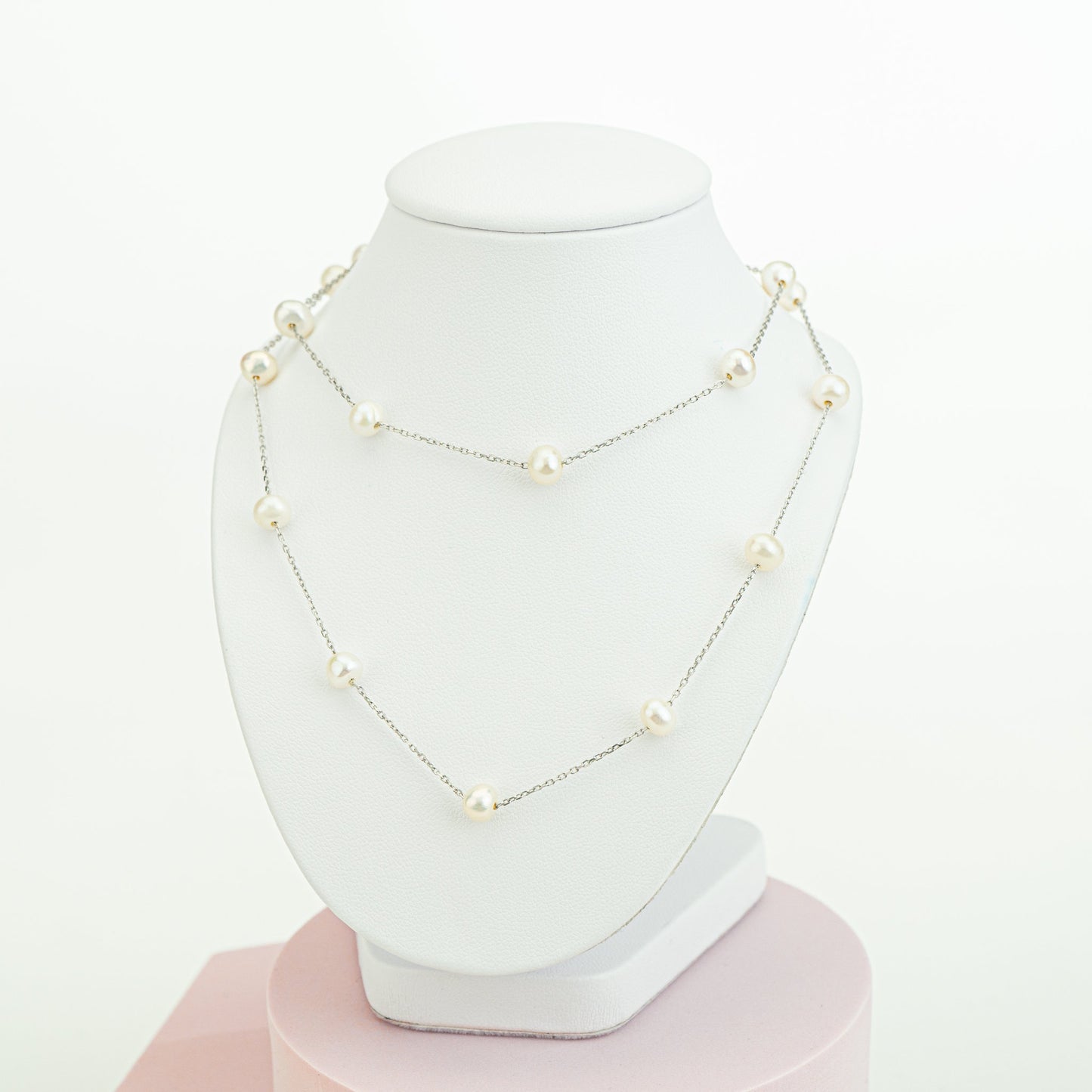 White Pearl Necklace - 2 or 3 Strand Illusion Necklaces with 925 Silver - Dainty Pearl Necklace, Tiny Pearl Necklace, Bridesmaid Gifts