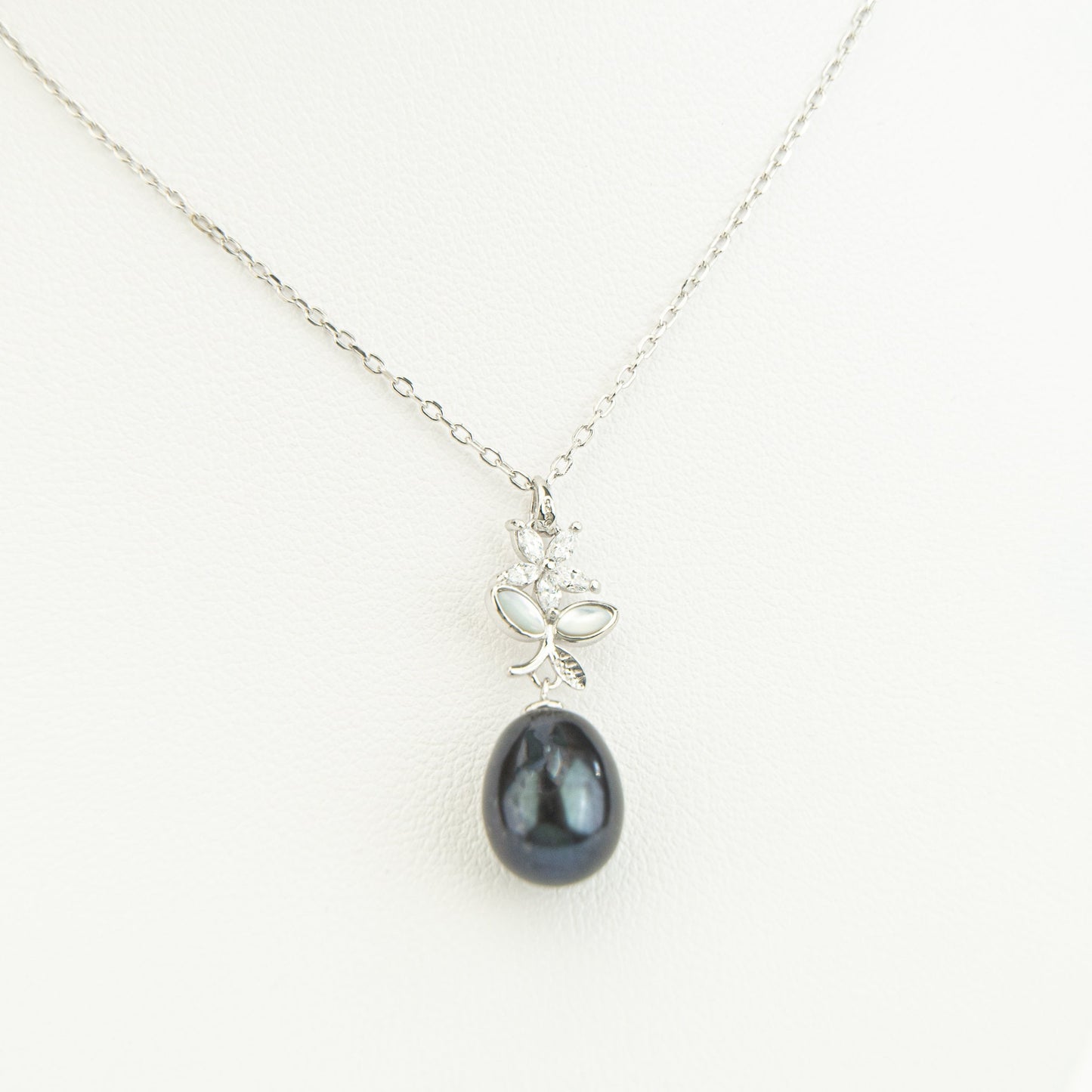 Pearl Necklace, Pearl Flower Necklace, Pearl Drop Necklace, CZ Flower Necklace, Bridal Necklace, Wedding Necklace