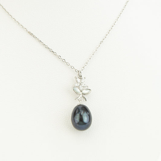 Pearl Necklace, Pearl Flower Necklace, Pearl Drop Necklace, CZ Flower Necklace, Bridal Necklace, Wedding Necklace