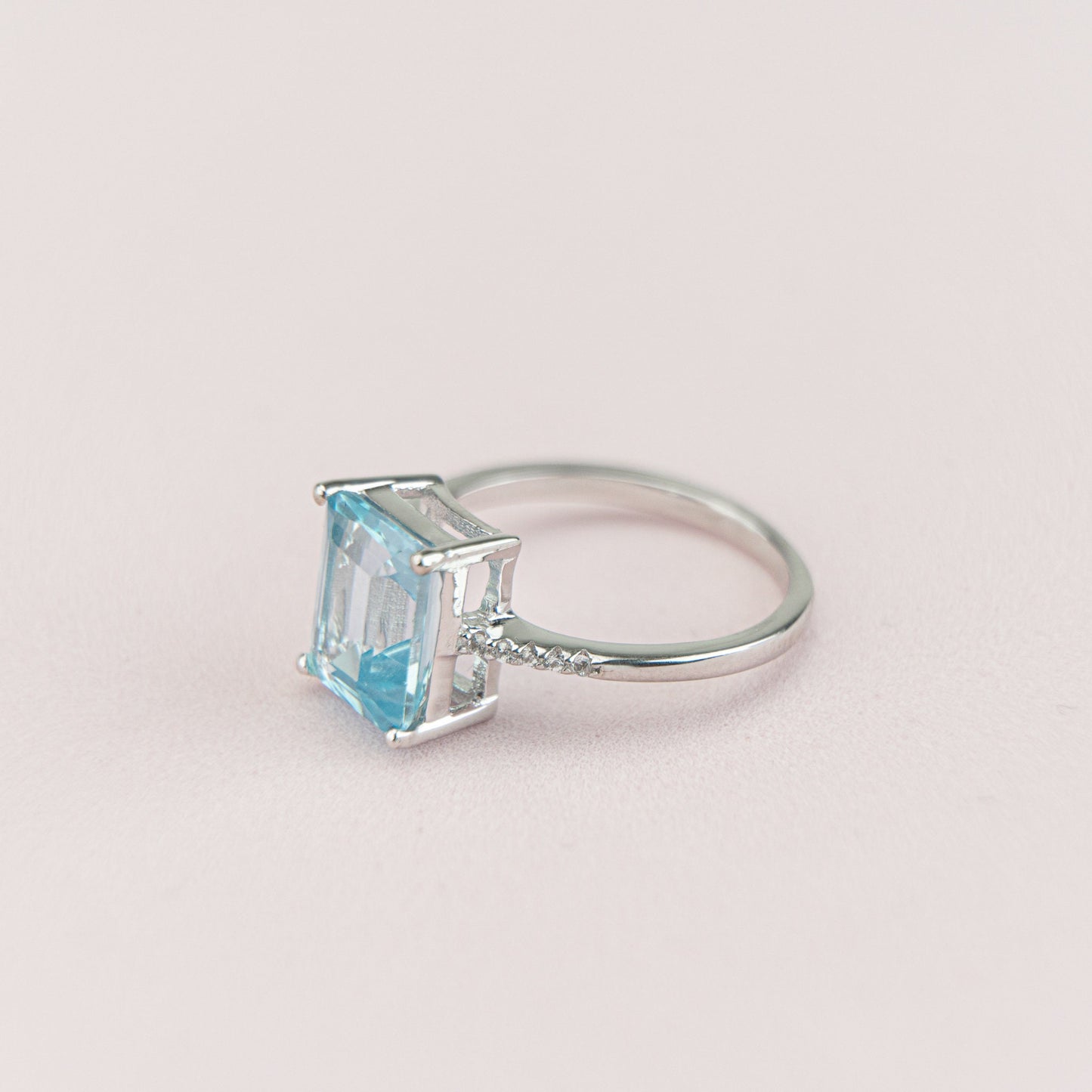 Natural Blue Topaz/ Green Amethyst Solitaire Ring for Women in 925 Sterling Silver, Stacking Blue Topaz Ring, Minimalist Ring, Gift For Her