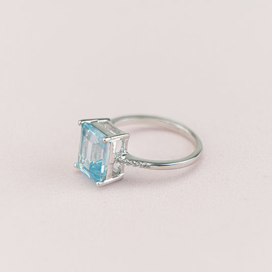 Natural Blue Topaz/ Green Amethyst Solitaire Ring for Women in 925 Sterling Silver, Stacking Blue Topaz Ring, Minimalist Ring, Gift For Her