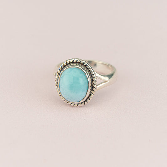 Vintage round Larimar stone Sterling Silver 925 Ring, Vintage Sterling Silver Larimar Cabochon Statement Ring